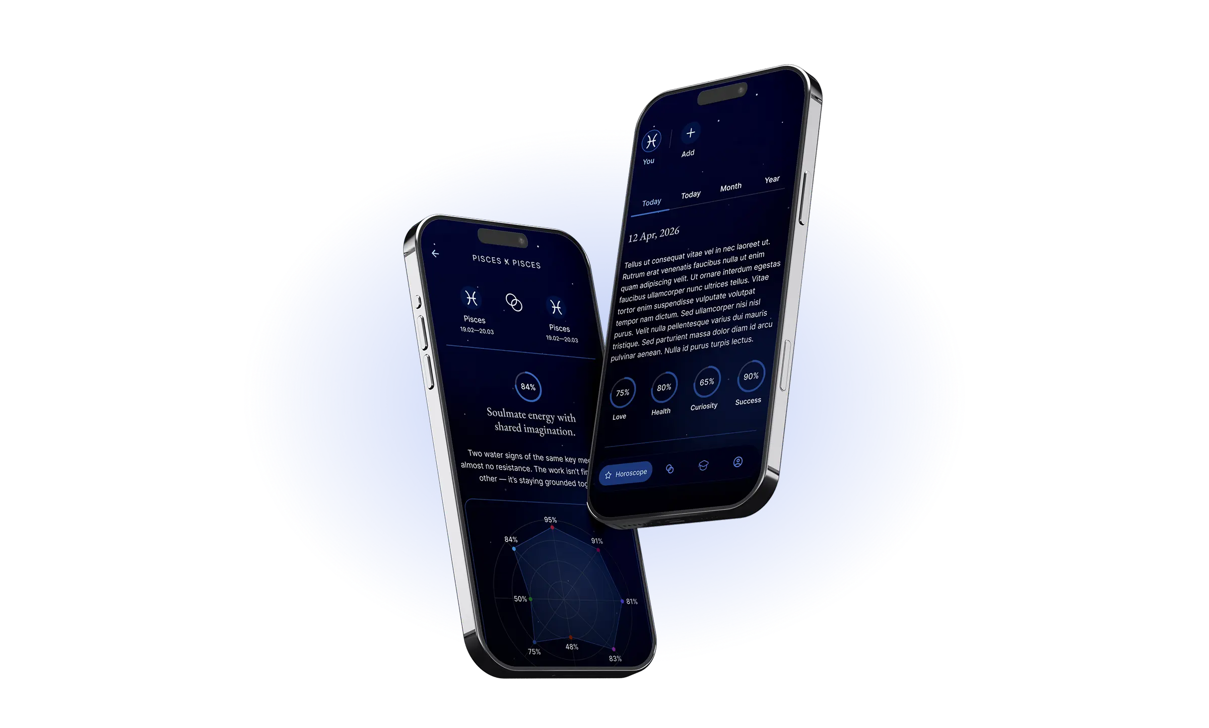 Zodiac app shown on two phones